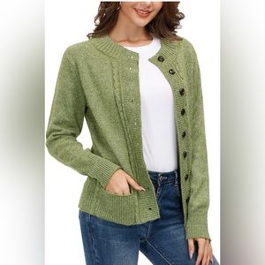 KANCY KOLE Women Cable Knit Sweater Coat Long Sleeve Button